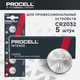 Миниатюра изображения товара Комплект батареек Procell CR2032 Intense Lithium 3V (5шт)