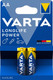 Миниатюра изображения товара Комплект батареек Varta Longlife Power AA/LR6 Alkaline 1.5V / 4906 121 412 (2шт)